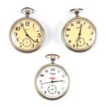 Two transport related open faced pocket watches, the covers with an image of a sailing ship and a