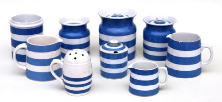 A small collection of T G Green Cornish ware ceramics to include milk jug; preserves pot and