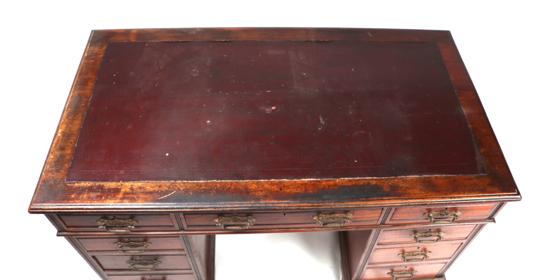 An early 20th century George III style mahogany twin pedestal desk with leather inset top above an - Image 2 of 3