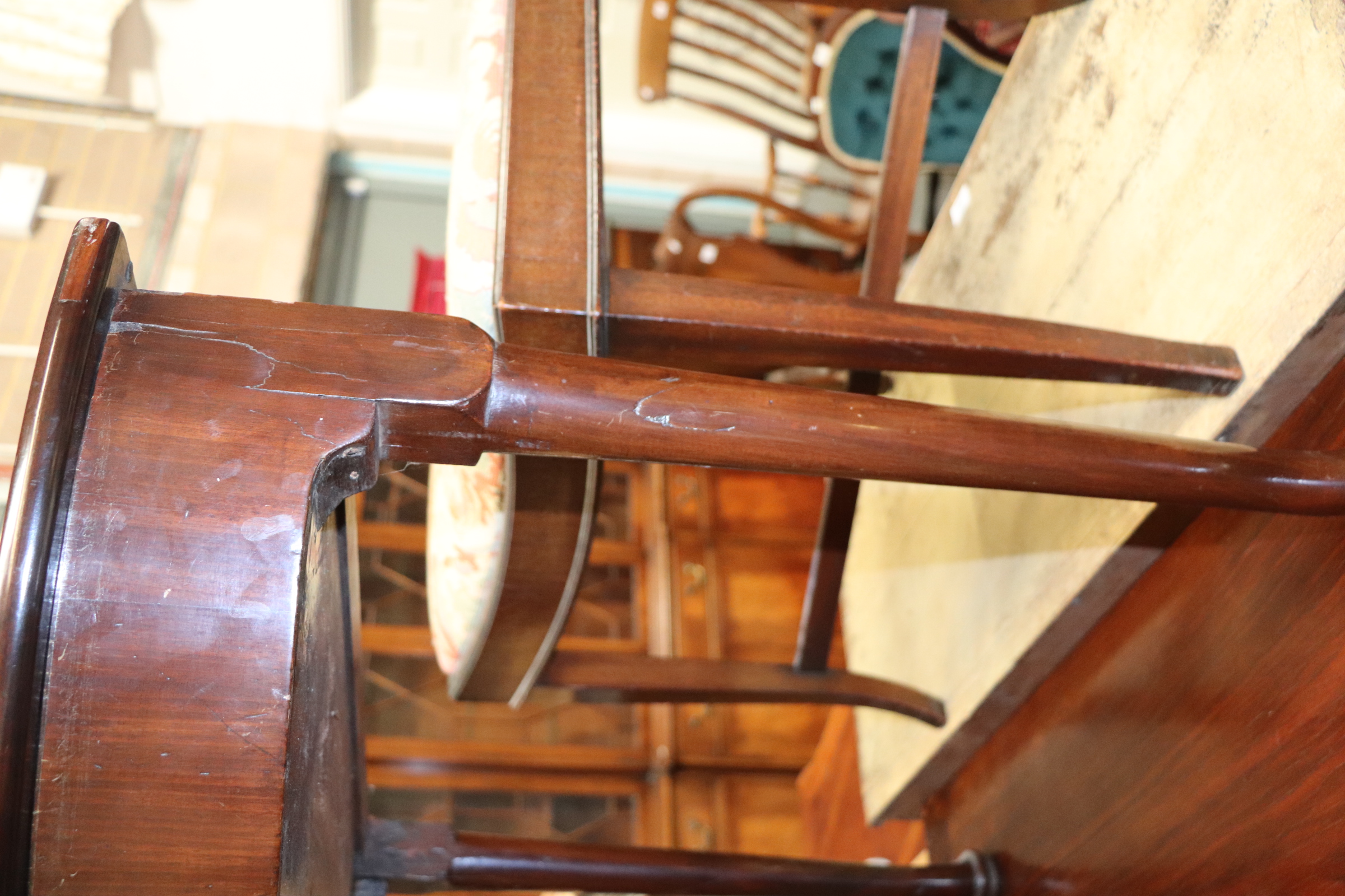 A Georgian mahogany demi lune side table with lift-up top, on turned legs and pad feet, 77cms wide. - Image 13 of 14