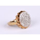 A 9ct gold diamond cluster ring, approx UK size 'P', 6.3g.