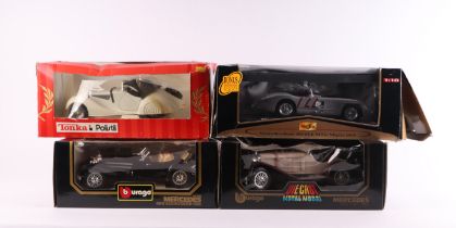 Four 1:18 scale diecast models comprising Bburago Mercedes Benz SSKL (1931) cat no. 3007; Mercedes