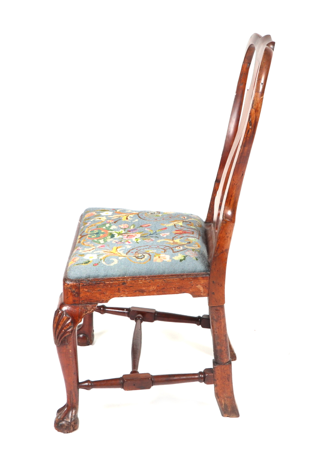 A George II walnut dining chair with vase shaped back splat and drop-in seat, on cabriole front legs - Image 2 of 2