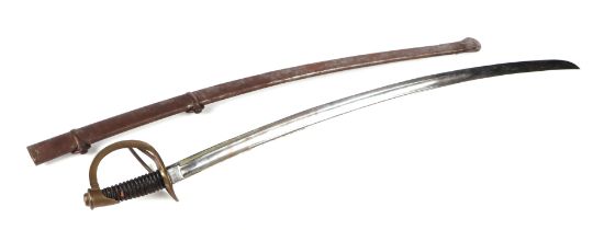 A 19th century French 1822 pattern cavalry sabre, the brass hilt with two bar guard, 92cms long twin