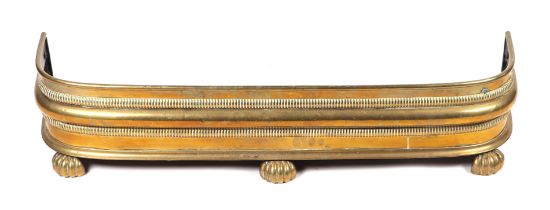 A Victorian brass fire curb on lion paw feet, 100cms wide.