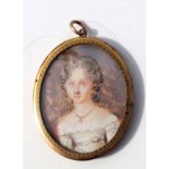 A 19th century portrait miniature on ivory depicting a young lady with ringlets wearing a