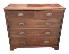 A mahogany chest made from a 19th century teak Campaign chest with an arrangement of two short and