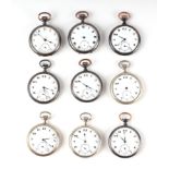 A small collection of early 20th century open faced pocket watches, all for spares or repairs (9).
