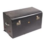A vintage motoring trunk with nickel plated fittings, the front with a gilt monogram, 72cms wide.