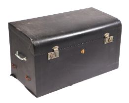 A vintage motoring trunk with nickel plated fittings, the front with a gilt monogram, 72cms wide.