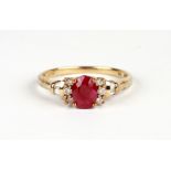 A 9ct gold ruby and diamond ring, approx UK size 'O', 2g. Condition Report The ruby is most likely
