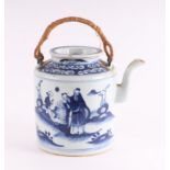 A Chinese blue & white teapot decorated with figures in a landscape, 16cms high. Condition Report