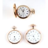 A Waltham rolled gold open faced pocket watch, the white dial with Arabic numerals and subsidiary