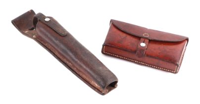 Swiss Army leather ammunition pouch or cartridge case 21.5cms (8.5ins) wide, stamped to the reverse: