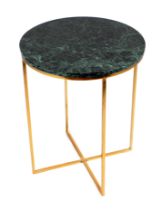 A Hollywood Regency style marble and brass occasional table, 40cms diameter.