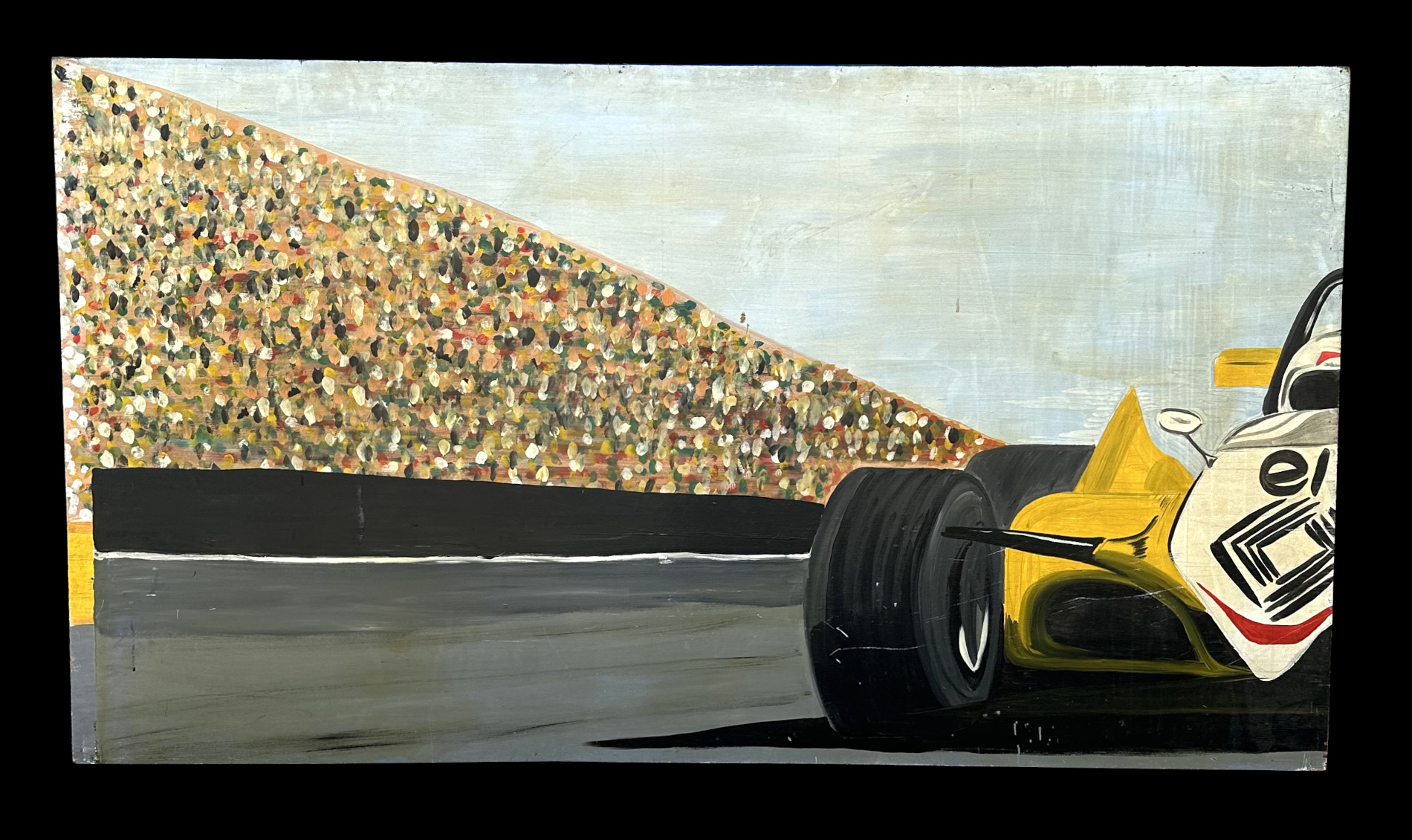 A very large two panel oil painting or backdrop depicting a Renault ELF F1 RS11 Grand Prix racing - Image 2 of 5