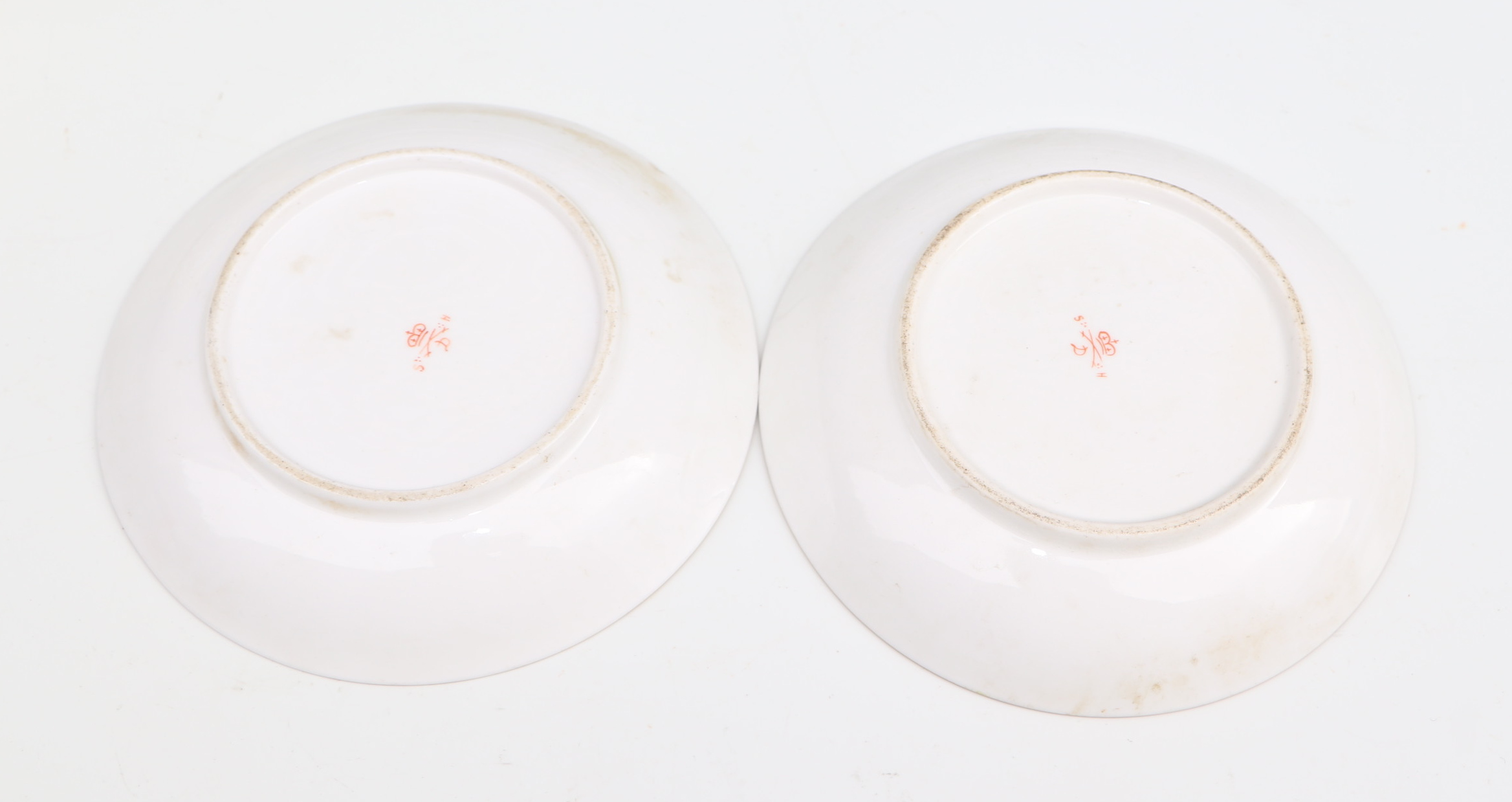 A pair of Derby cabinet cups and saucers decorated with gilded flowers, on a yellow ground; together - Image 10 of 10