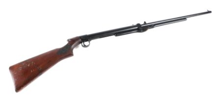 A BSA .22 pump action air rifle, the stock carved with the initials 'BSA', 114cms long.