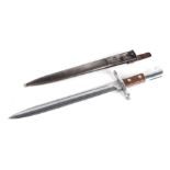 Swiss Schmidt-Rubin knife bayonet for the M1889 & M1911 rifles in its steel scabbard. Makers name to