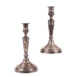 A pair of Adam style silver plated candlesticks, 28cms high (2).