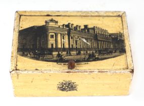 A Regency style painted wooden trinket box, the cover transfer printed with an image of the Bank