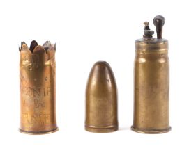 WW1 trench art table petrol lighter in the form of an artillery shell 16cms (6.25ins) high with