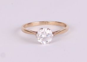 A 9ct gold white stone solitaire ring, approx UK size N, 1.5g.