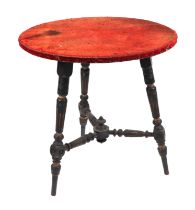 A late 19th century gypsy table on an ebonised and gilt Aesthetic period style base, 62cms