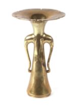 A Japanese two-handled polished bronze / brass vase with flared rim and elephant head handles, 24cms