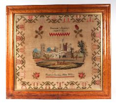 A large Victorian woolwork sampler - Penrhyn Castle North Wales by Elizabeth Lindsay aged 11