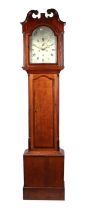 A longcase clock with 30cms square arched silvered dial, the arch signed 'Alex Duncan, Elgin', the