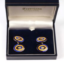 A pair of silver gilt and enamel gentleman's cufflinks, retailed by Trevelyan, Burlington Arcade,