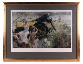 After Dexter Brown - Bathing Party with 1912 Renault - limited edition print 650/670, signed in