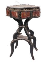 A 19th century French boulle work jardiniere stand on four waisted supports (for restoration), 54cms