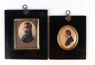 An early 19th century portrait miniature on paper depicting a young gentleman, 6 by 7.5cms; together