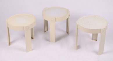 A mid 20th century Modernist design set of three white stacking tables made in Holland by Flair,