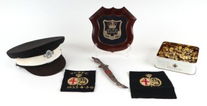 A St John's Ambulance cap; together with a quantity of brass military buttons; two W.C.S.F.C.