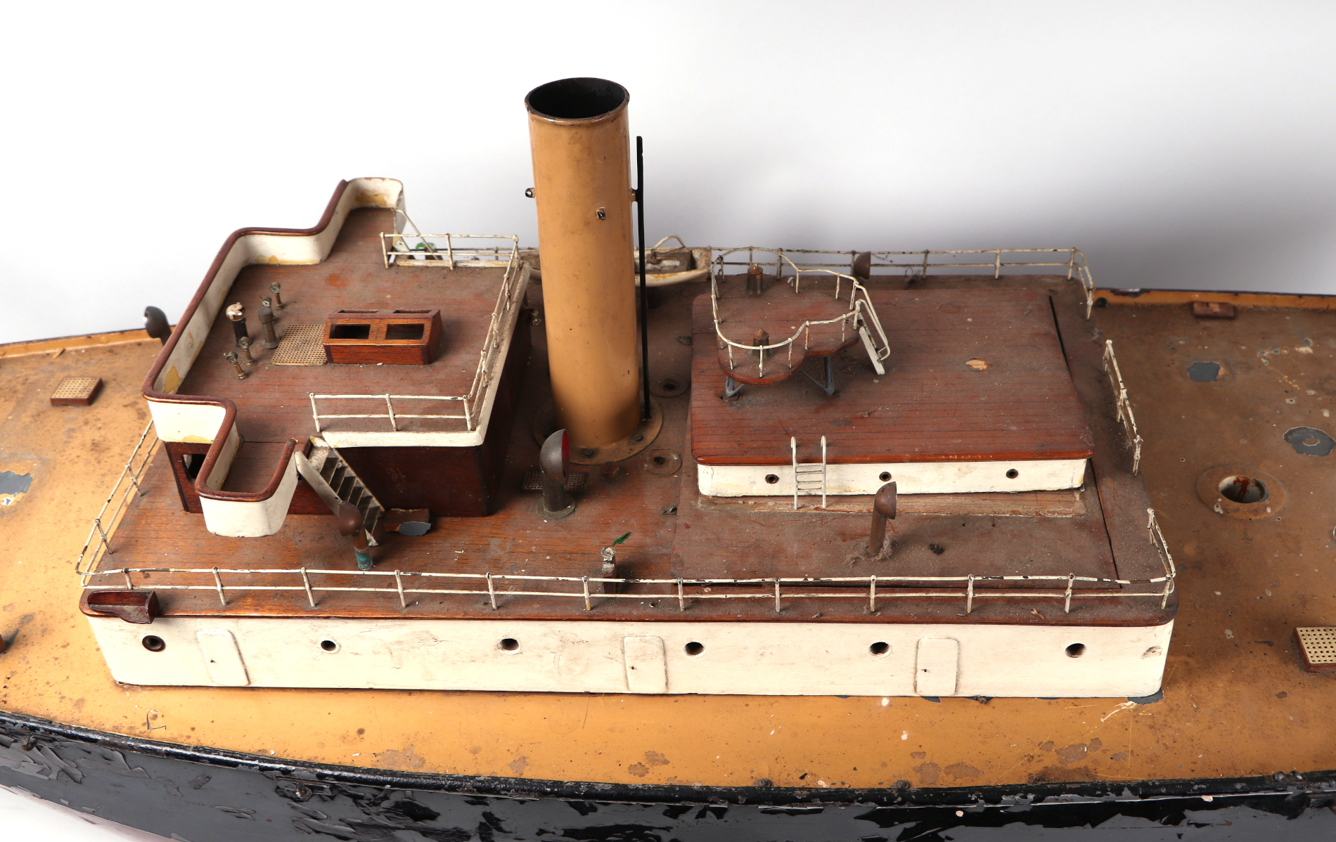 Naval interest: A large scratch built model, iron clad with brass fittings, originally steam powered - Image 3 of 7