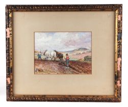 Simon Mouncy (modern British) - Rural Landscape with a Horse Drawn Ploughing Team in the