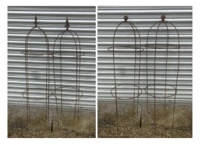 Four wirework sweet pea or bean supports, approx 128cms high (4).