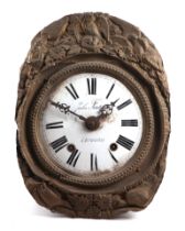 A French wall clock with brass surround, the brass enamel dial with Roman numerals, signed 'Jules