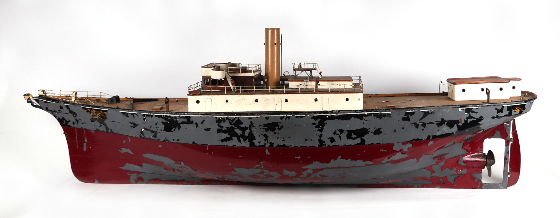 Naval interest: A large scratch built model, iron clad with brass fittings, originally steam powered