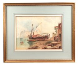 Continental school - fishing Boats in the Harbour - indistinctly signed lower right, watercolour,