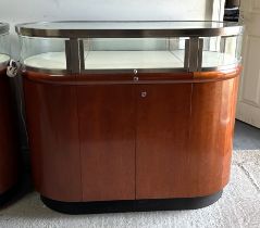 An Art Deco inspired brushed stainless steel and lacquered jeweller's display cabinet, the