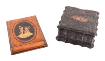 A Black Forest style carved wooden shaped box, the lid with inscription 'Les Diablerets', 18cms