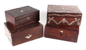 A group of four Victorian rosewood boxes (for restoration), the largest 30cms wide (4).