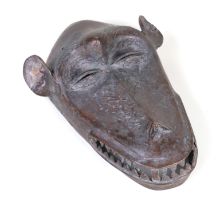 An early 20th century African tribal bronze 'monkey' mask by Lobi People, Burkina Faso, West Africa,