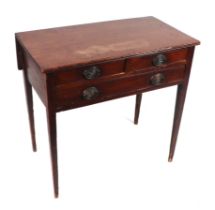 A 19th century mahogany side table with two short and one long drawer and single drop-flap, on
