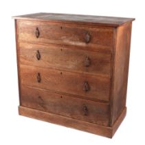 A late 19th / early 20th century oak chest of four gradated long drawers, on a plinth base, 108cms