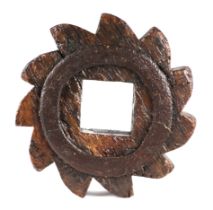 A large industrial carved wooden cog, 36cms diameter.